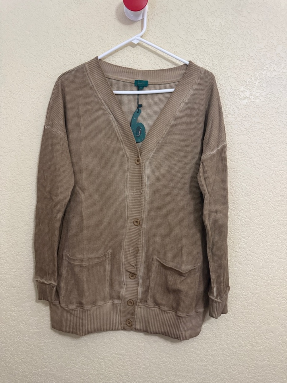 Waffle Knit Button-Front Cardigan - Taupe